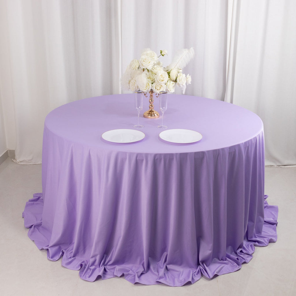Scuba Round 132" Tablecloth Lavender Lilac - Wrinkle Free & Stain Resistant Seamless Table Cover - Bell Racket Store