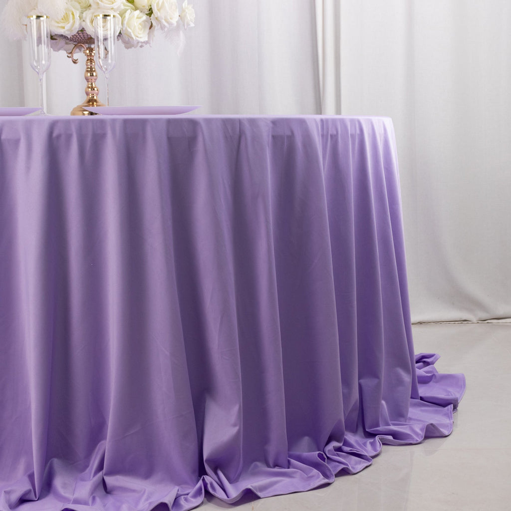 Scuba Round 132" Tablecloth Lavender Lilac - Wrinkle Free & Stain Resistant Seamless Table Cover - Bell Racket Store