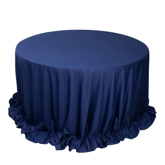 Scuba Round 132" Tablecloth Navy Blue - Wrinkle Free & Stain Resistant Seamless Table Cover - Bell Racket Store