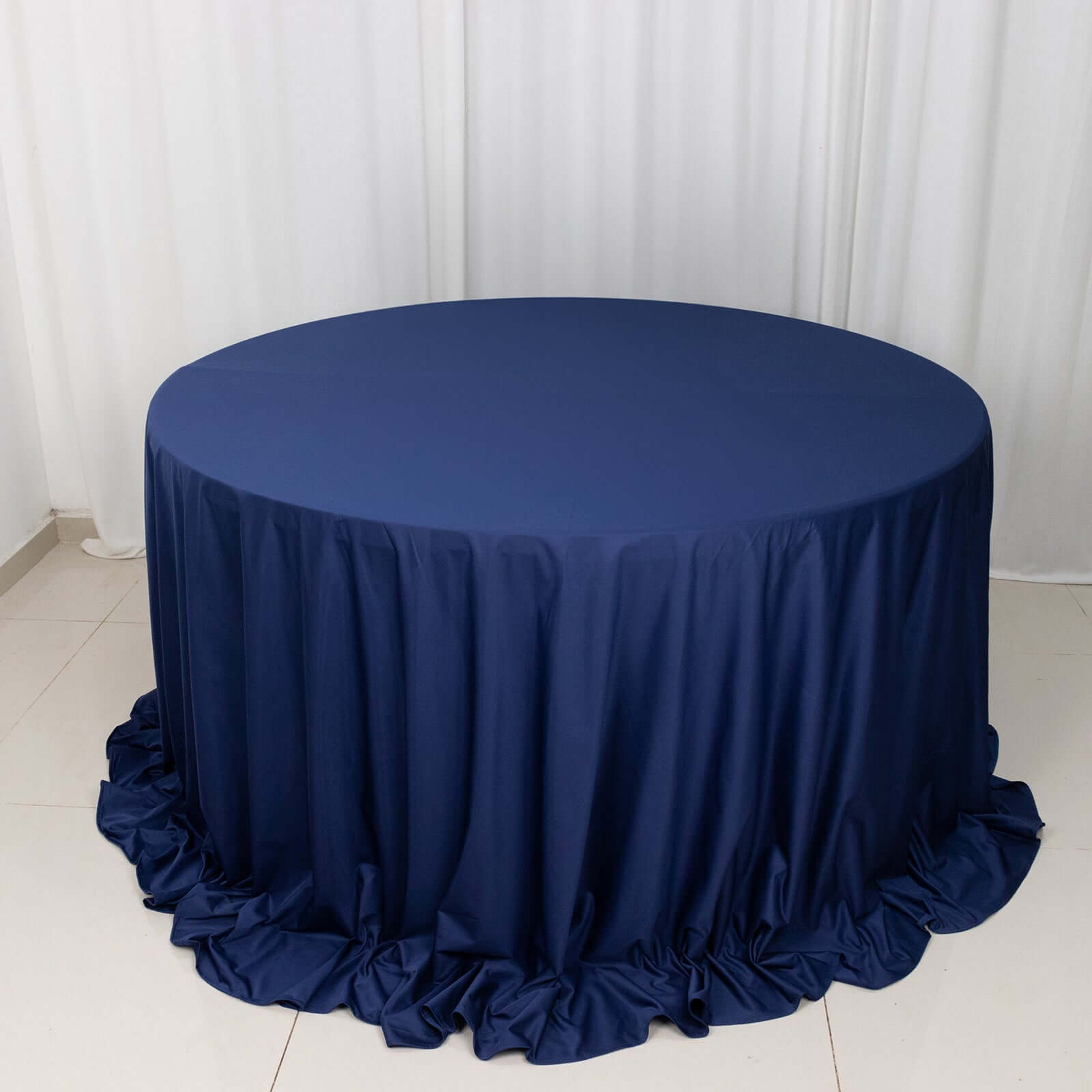 Scuba Round 132" Tablecloth Navy Blue - Wrinkle Free & Stain Resistant Seamless Table Cover - Bell Racket Store