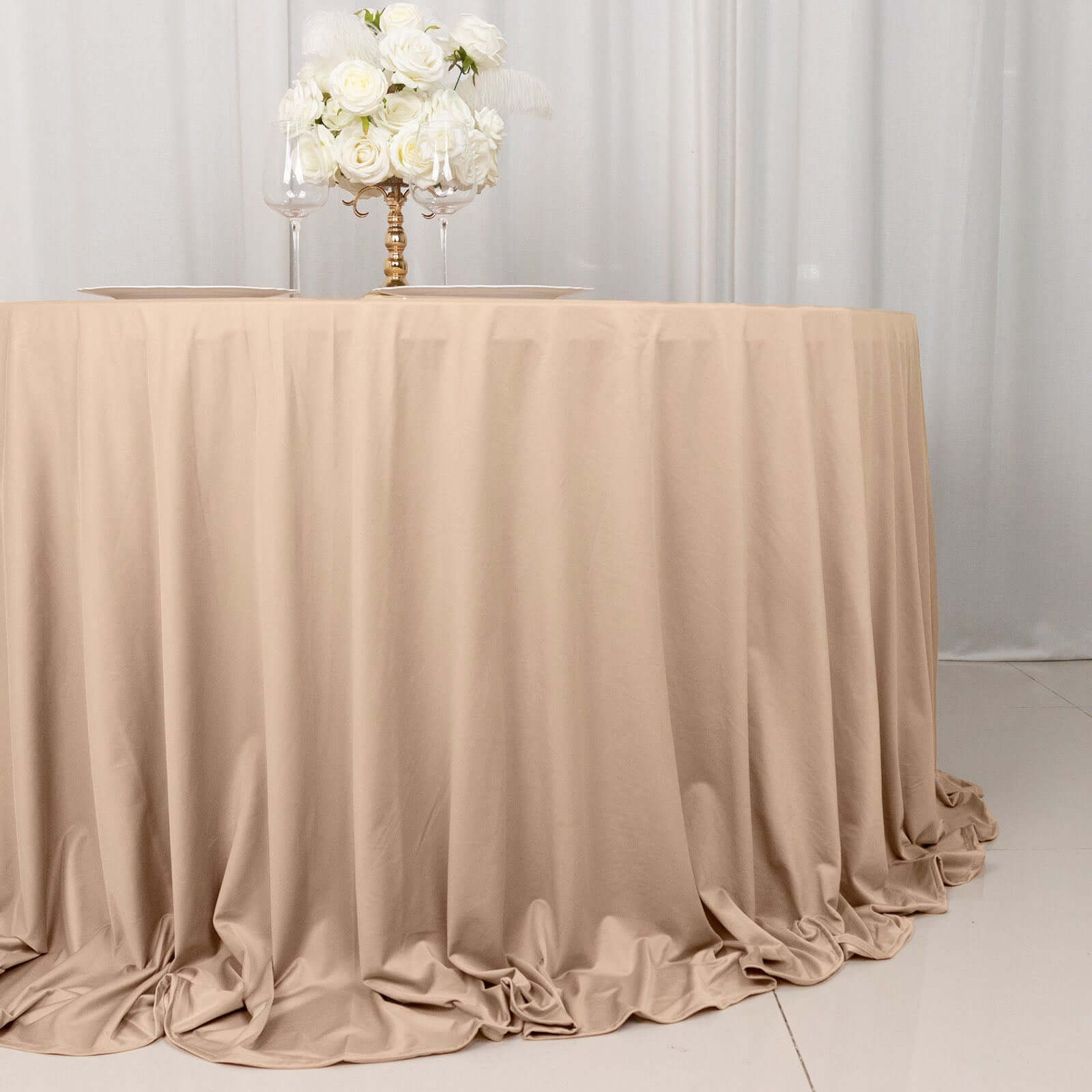 Scuba Round 132" Tablecloth Nude - Wrinkle Free & Stain Resistant Seamless Table Cover - Bell Racket Store
