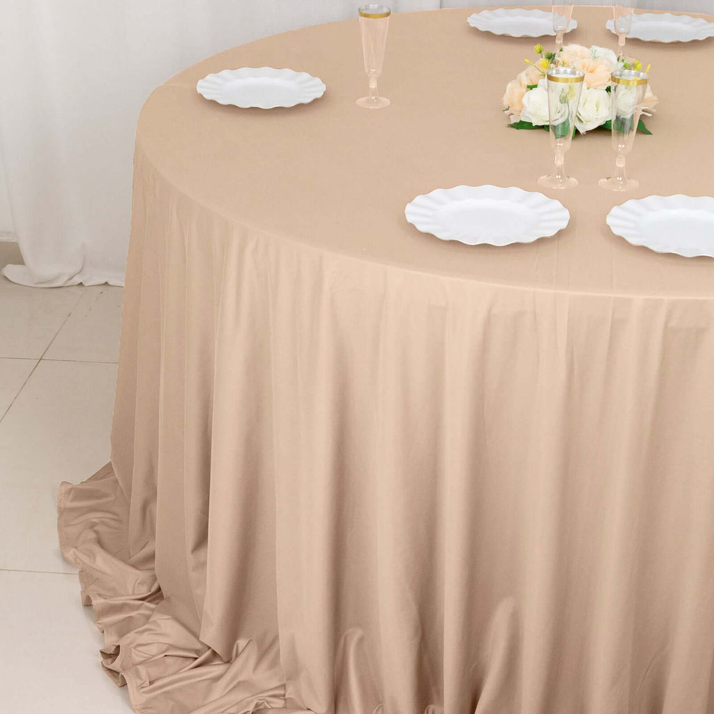 Scuba Round 132" Tablecloth Nude - Wrinkle Free & Stain Resistant Seamless Table Cover - Bell Racket Store