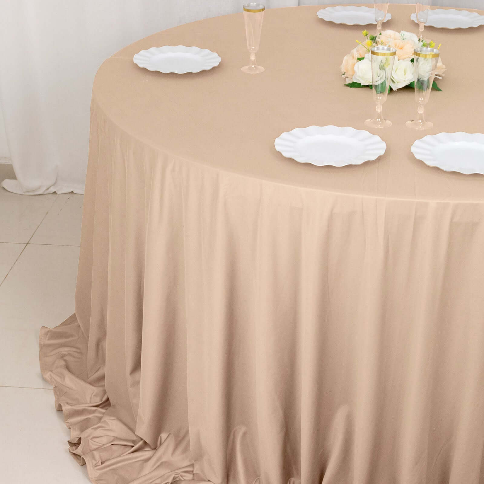 Scuba Round 132" Tablecloth Nude - Wrinkle Free & Stain Resistant Seamless Table Cover - Bell Racket Store