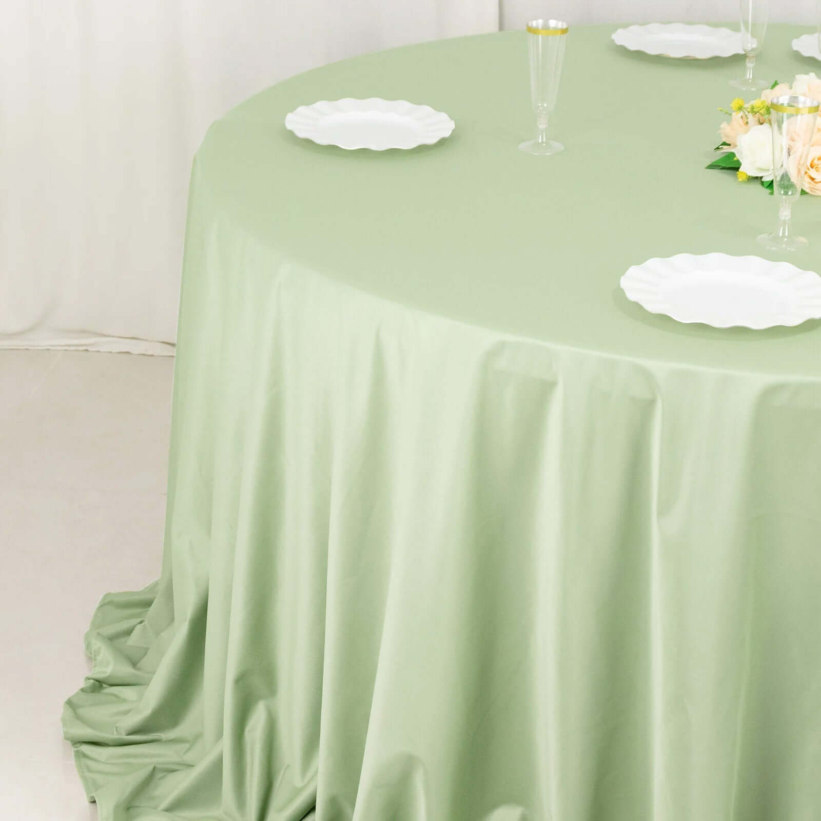 Scuba Round 132" Tablecloth Sage Green - Wrinkle Free & Stain Resistant Seamless Table Cover - Bell Racket Store
