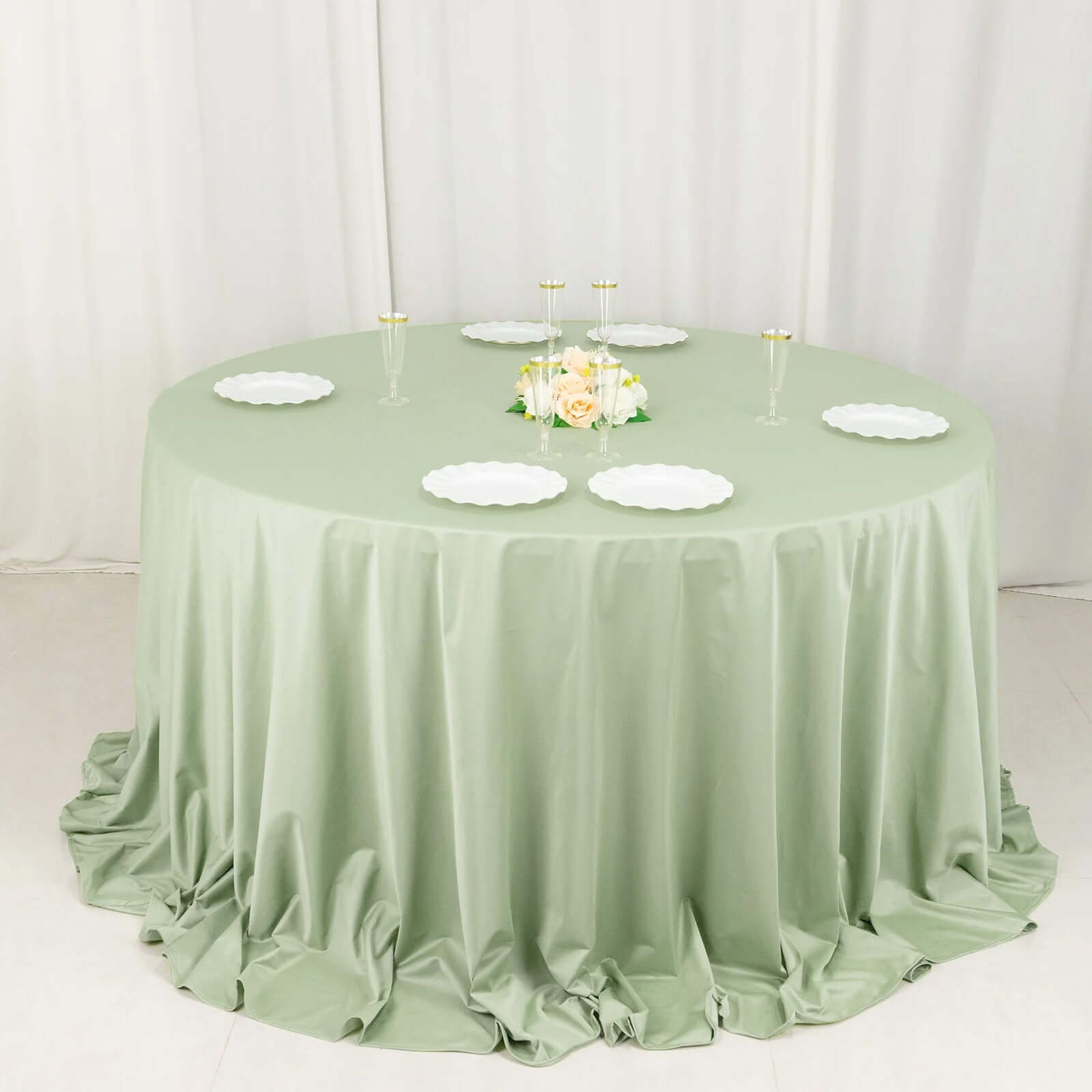 Scuba Round 132" Tablecloth Sage Green - Wrinkle Free & Stain Resistant Seamless Table Cover - Bell Racket Store