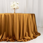 Scuba Round 132" Tablecloth Shimmering Gold - Wrinkle Free, Stain Resistant & Seamless Table Cover for Weddings and Parties - Bell Racket Store