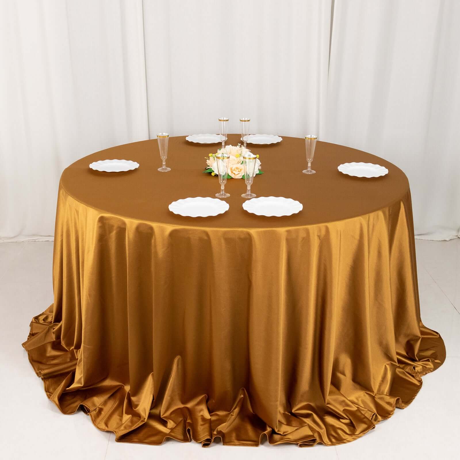 Scuba Round 132" Tablecloth Shimmering Gold - Wrinkle Free, Stain Resistant & Seamless Table Cover for Weddings and Parties - Bell Racket Store