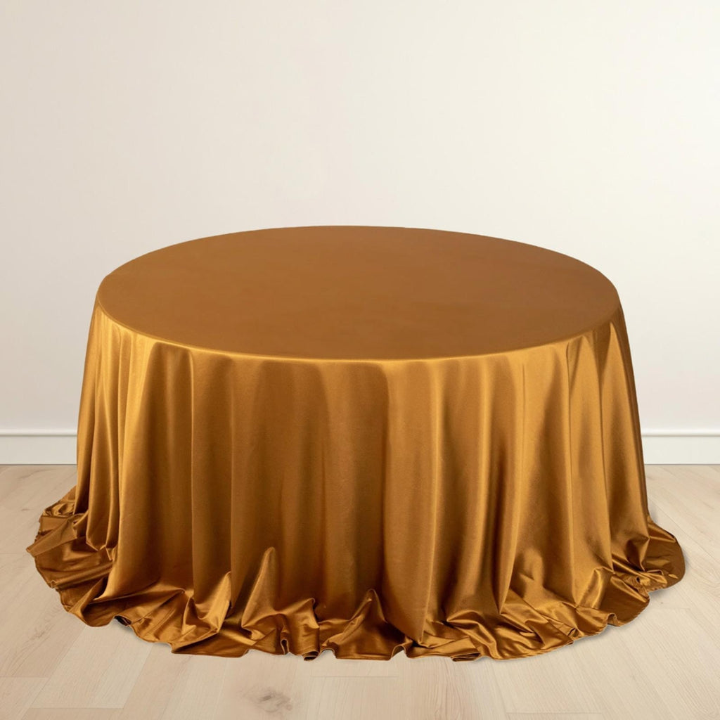 Scuba Round 132" Tablecloth Shimmering Gold - Wrinkle Free, Stain Resistant & Seamless Table Cover for Weddings and Parties - Bell Racket Store