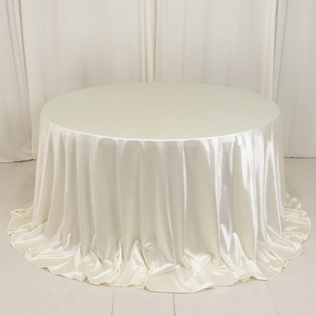 Scuba Round 132" Tablecloth Shimmering Pearl White - Wrinkle Free, Stain Resistant & Seamless Table Cover - Bell Racket Store