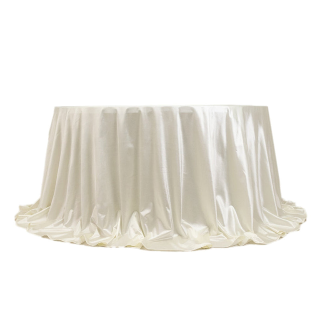Scuba Round 132" Tablecloth Shimmering Pearl White - Wrinkle Free, Stain Resistant & Seamless Table Cover - Bell Racket Store