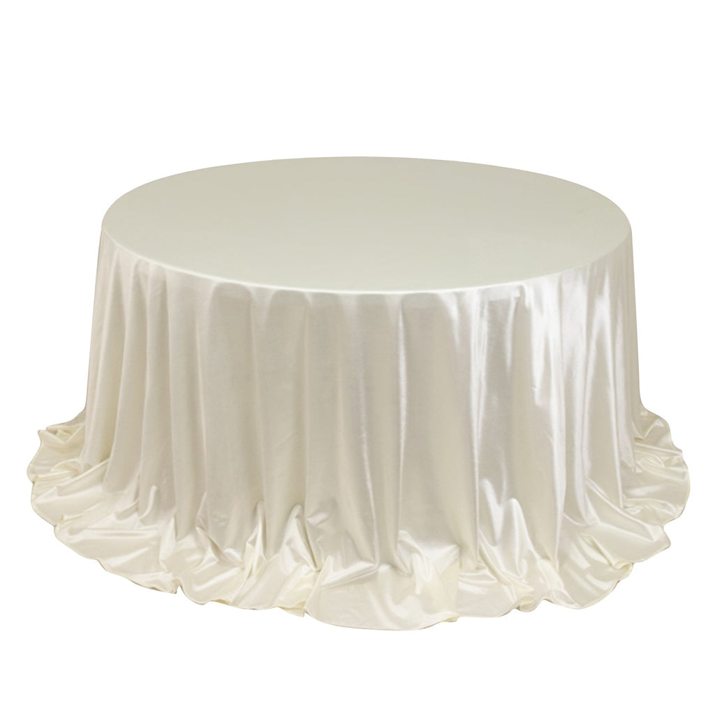 Scuba Round 132" Tablecloth Shimmering Pearl White - Wrinkle Free, Stain Resistant & Seamless Table Cover - Bell Racket Store