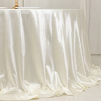 Scuba Round 132" Tablecloth Shimmering Pearl White - Wrinkle Free, Stain Resistant & Seamless Table Cover - Bell Racket Store