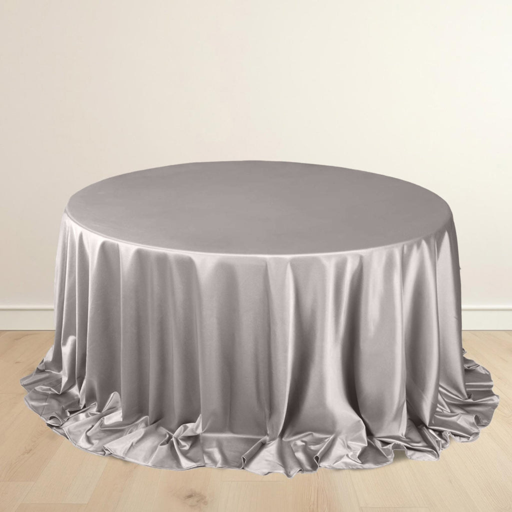 Scuba Round 132" Tablecloth Shimmering Silver - Wrinkle Free, Stain Resistant & Seamless Table Cover - Bell Racket Store