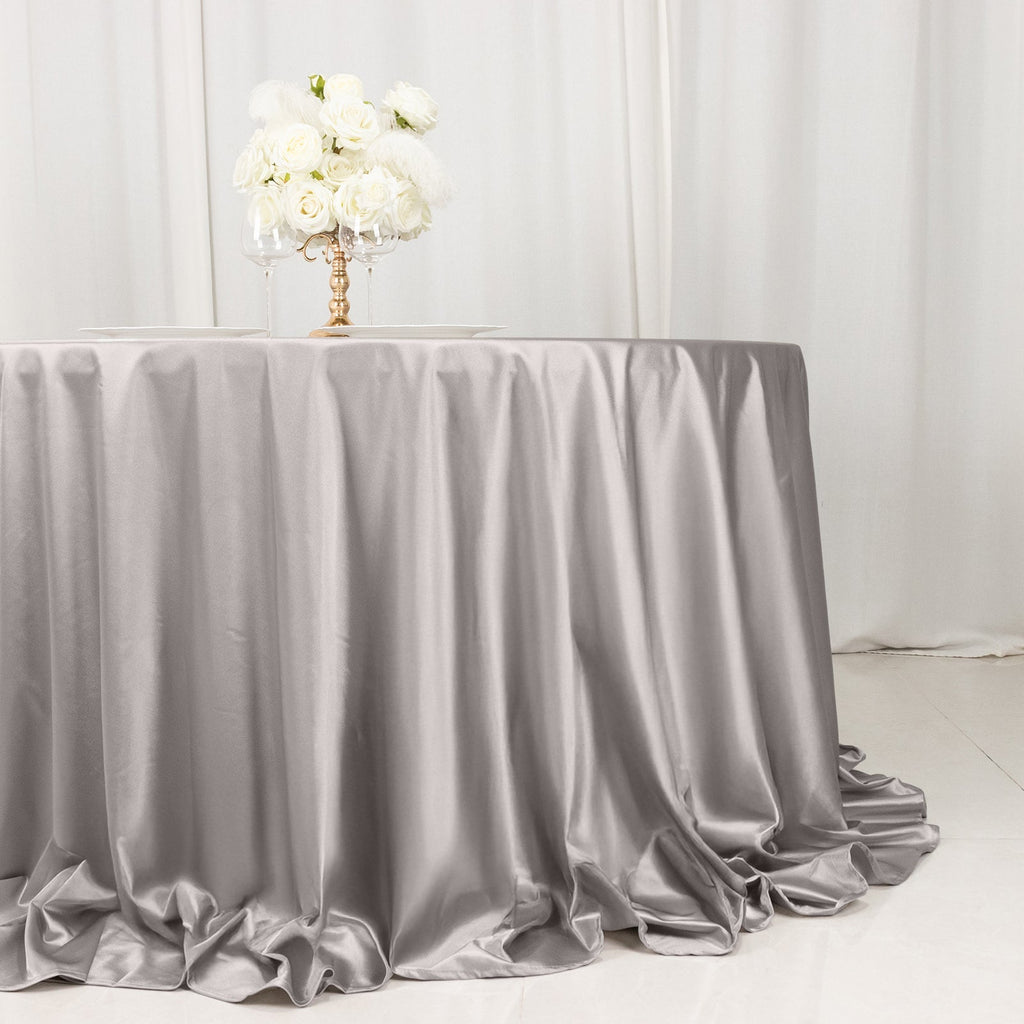 Scuba Round 132" Tablecloth Shimmering Silver - Wrinkle Free, Stain Resistant & Seamless Table Cover - Bell Racket Store