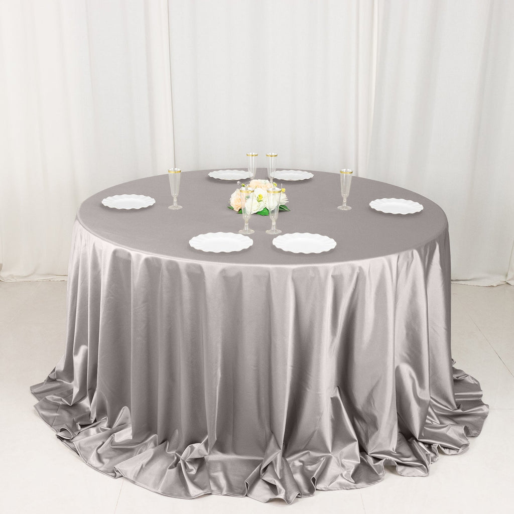 Scuba Round 132" Tablecloth Shimmering Silver - Wrinkle Free, Stain Resistant & Seamless Table Cover - Bell Racket Store
