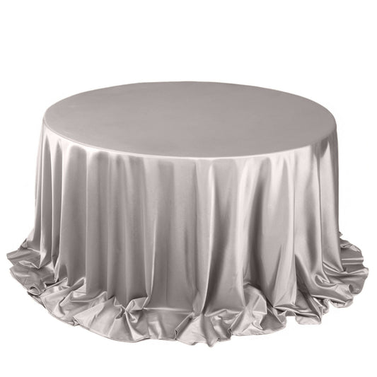 Scuba Round 132" Tablecloth Shimmering Silver - Wrinkle Free, Stain Resistant & Seamless Table Cover - Bell Racket Store