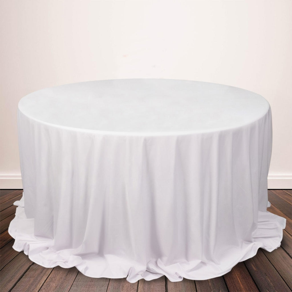 Scuba Round 132" Tablecloth White - Wrinkle Free & Stain Resistant Seamless Table Cover for Weddings & Events - Bell Racket Store