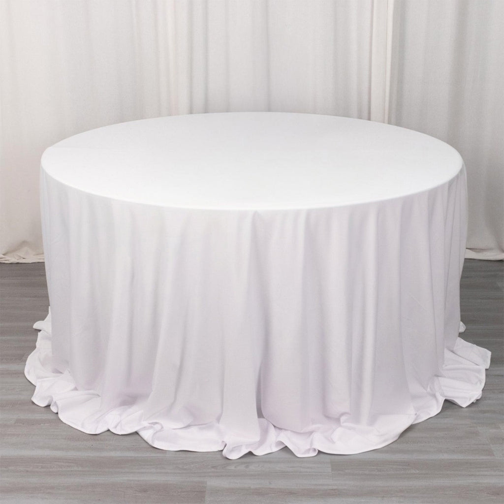Scuba Round 132" Tablecloth White - Wrinkle Free & Stain Resistant Seamless Table Cover for Weddings & Events - Bell Racket Store