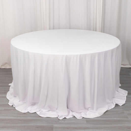 Scuba Round 132" Tablecloth White - Wrinkle Free & Stain Resistant Seamless Table Cover for Weddings & Events - Bell Racket Store