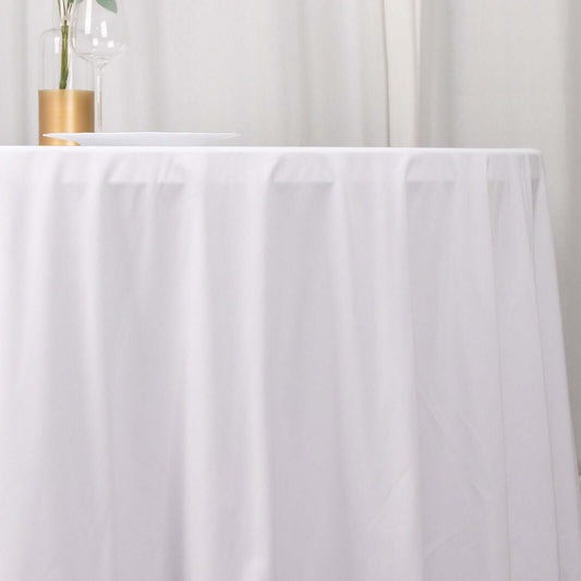 Scuba Round 132" Tablecloth White - Wrinkle Free & Stain Resistant Seamless Table Cover for Weddings & Events - Bell Racket Store