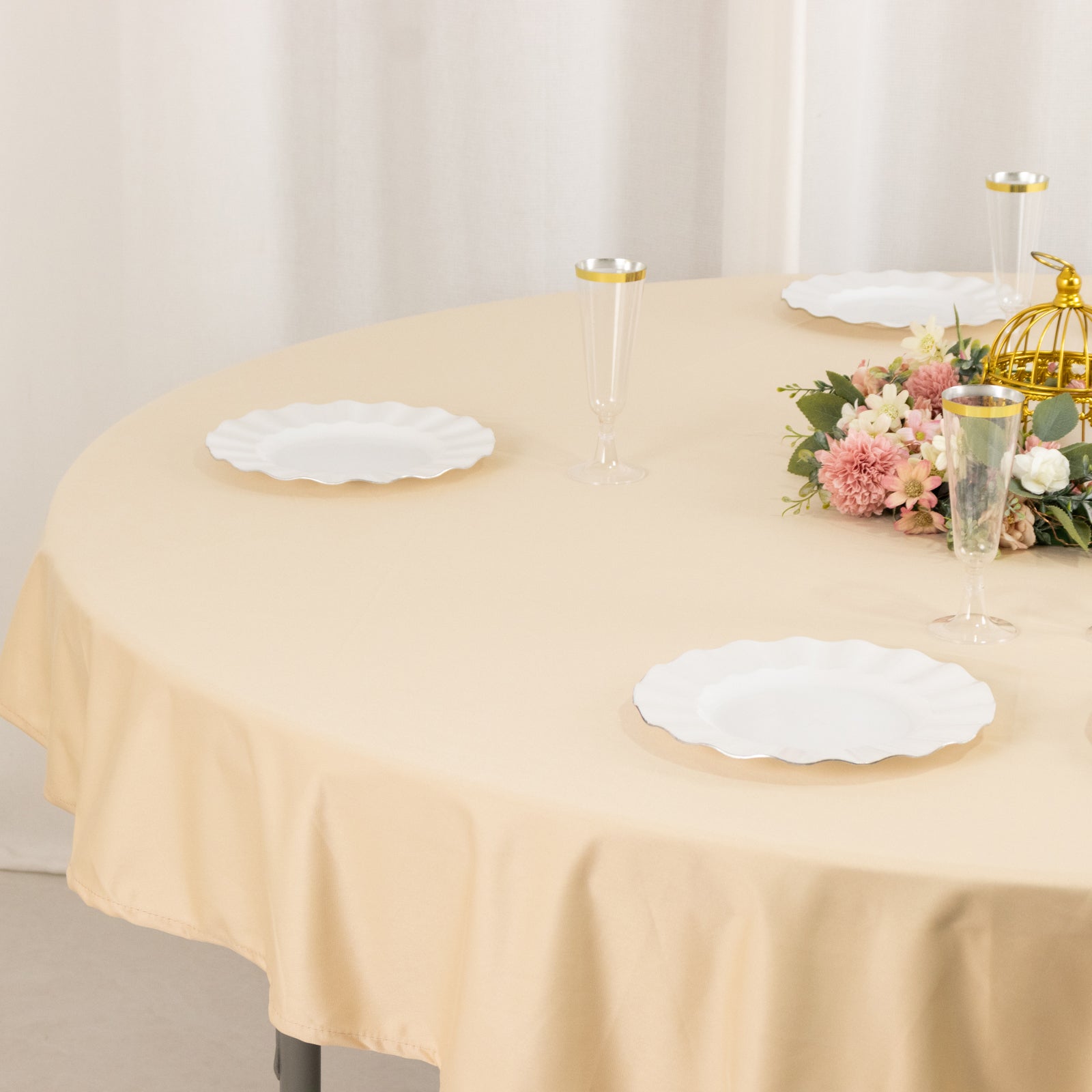Scuba Round 70" Tablecloth Beige - Wrinkle Free & Stain Resistant Table Cover - Bell Racket Store