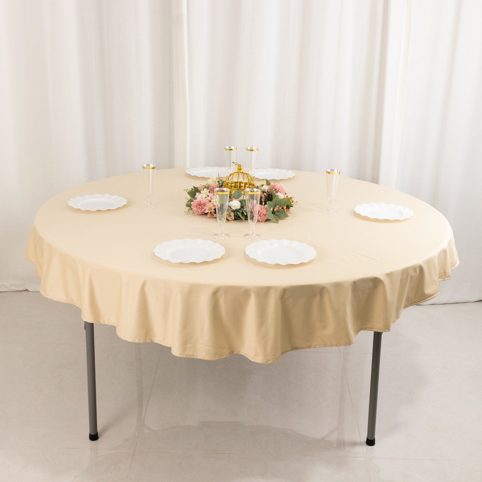 Scuba Round 70" Tablecloth Beige - Wrinkle Free & Stain Resistant Table Cover - Bell Racket Store