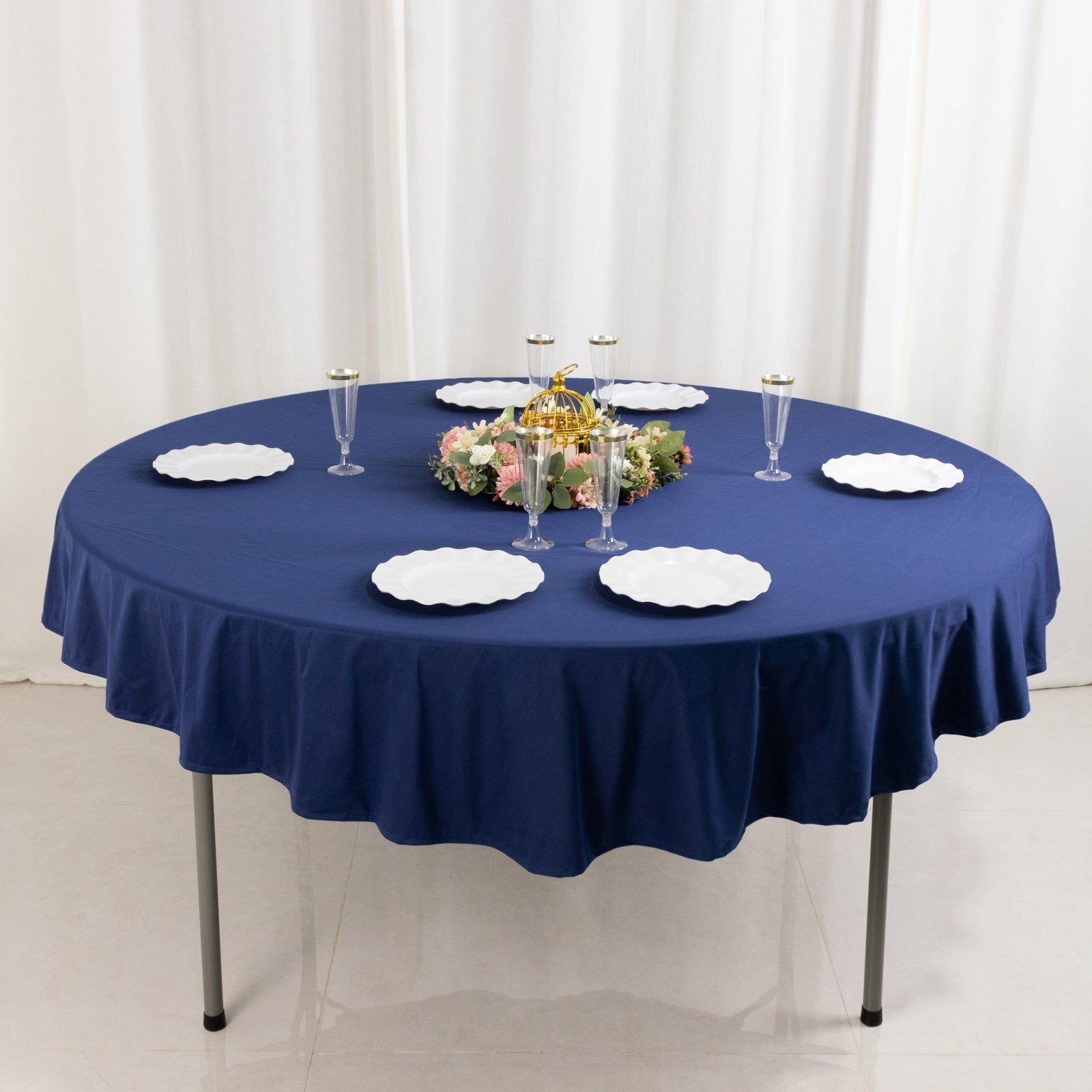 Scuba Round 70" Tablecloth Navy Blue - Wrinkle Free & Stain Resistant Table Cover - Bell Racket Store
