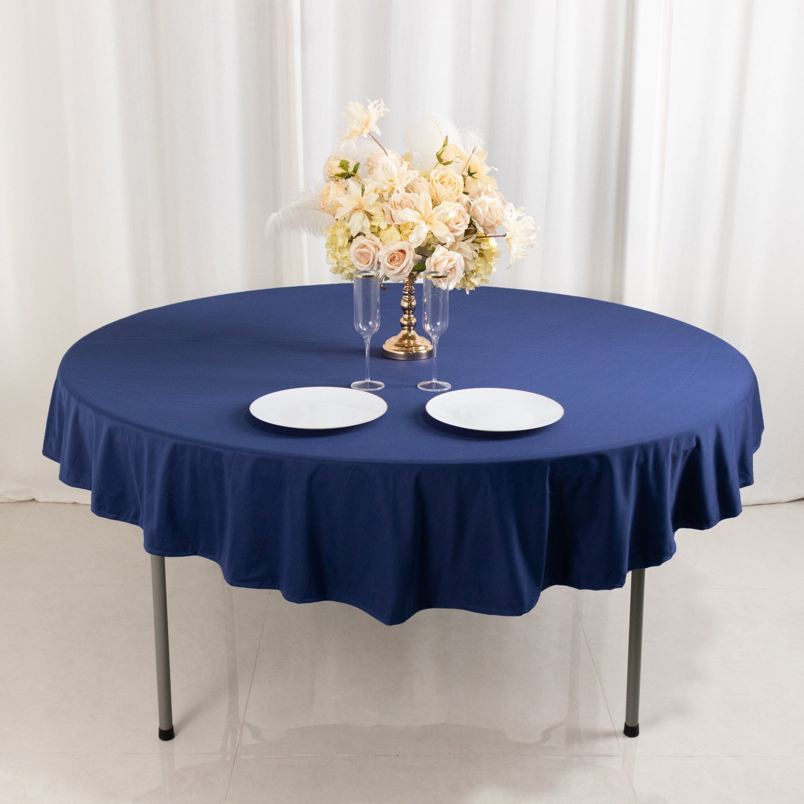 Scuba Round 70" Tablecloth Navy Blue - Wrinkle Free & Stain Resistant Table Cover - Bell Racket Store