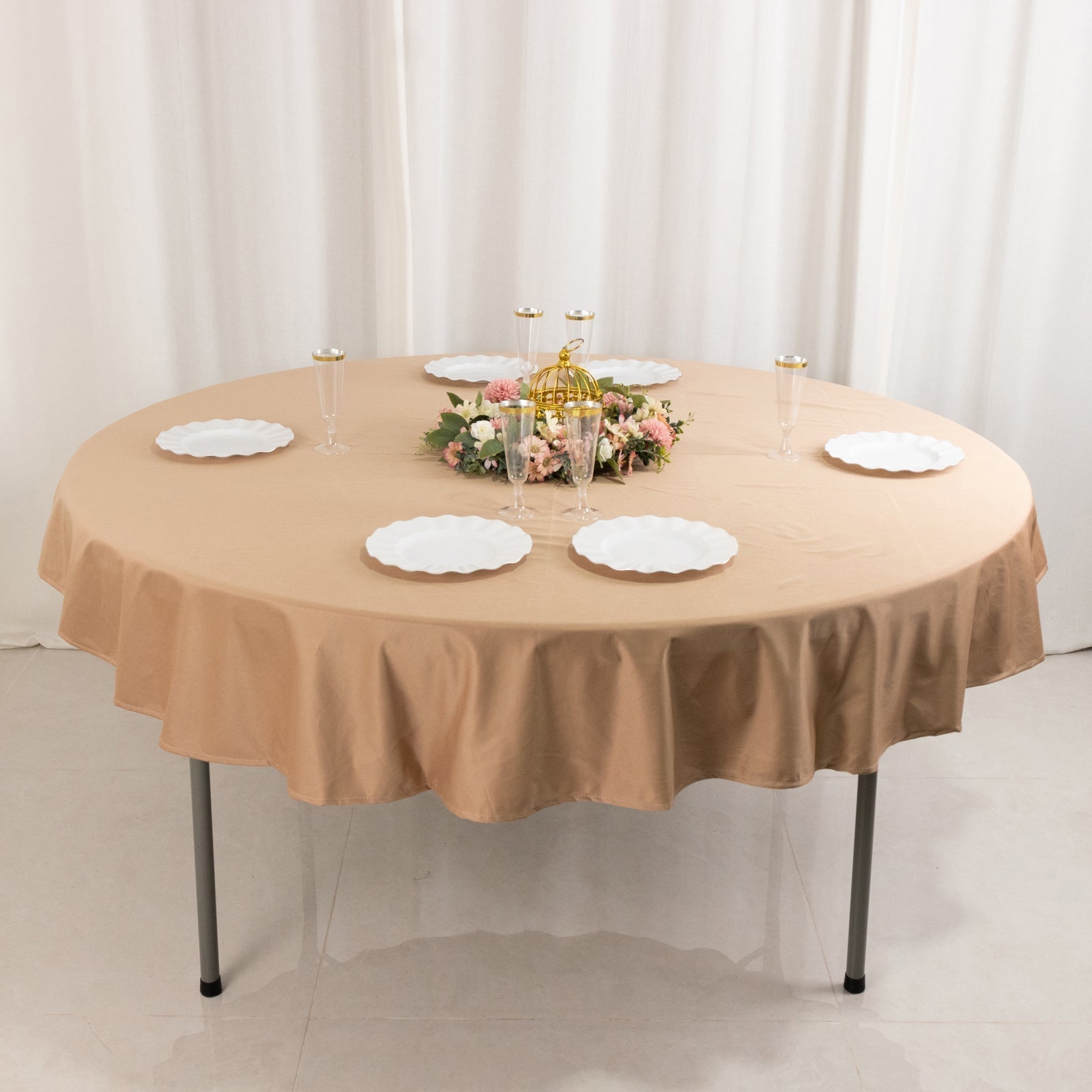 Scuba Round 70" Tablecloth Nude - Wrinkle Free & Stain Resistant Table Cover - Bell Racket Store