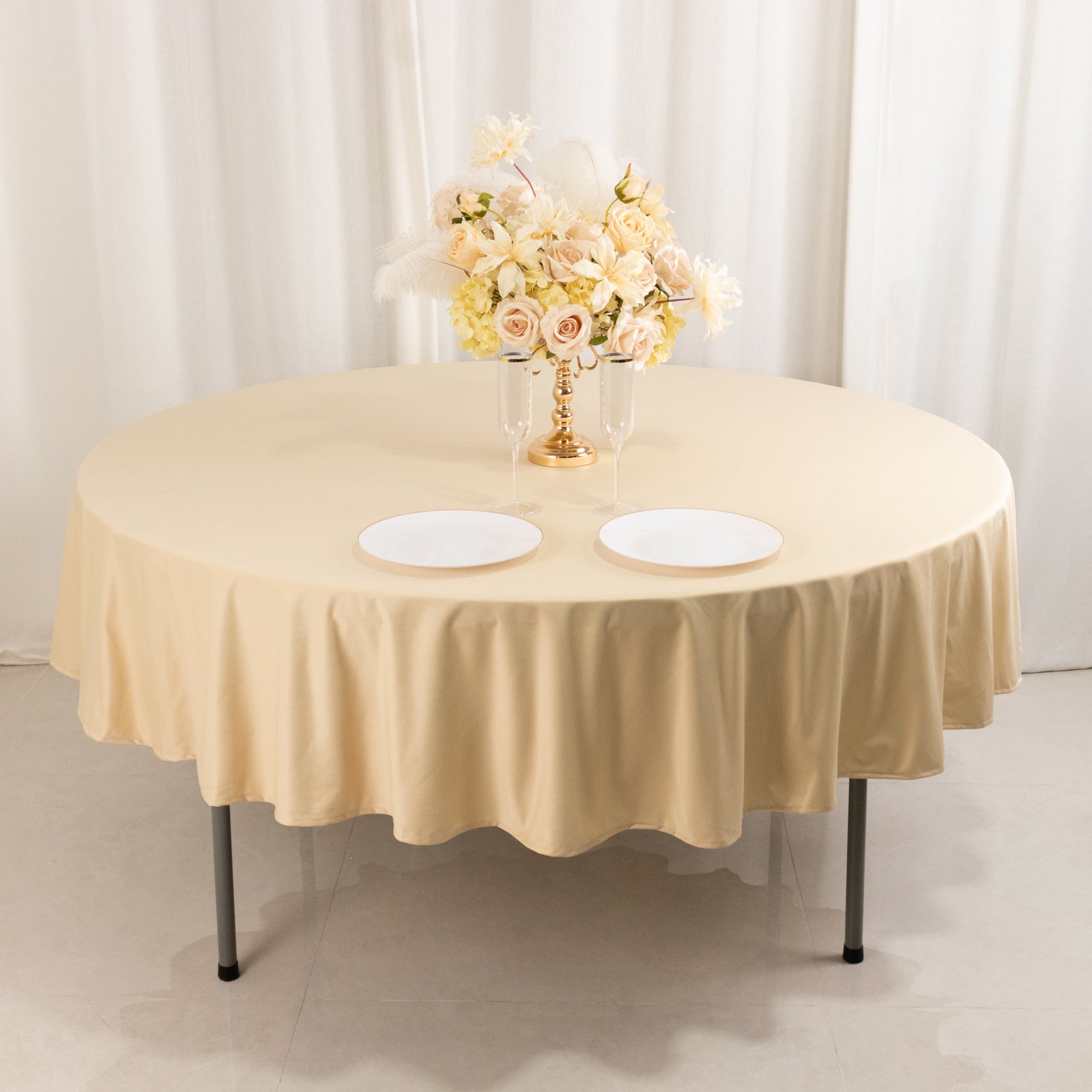 Scuba Round 90" Tablecloth Beige - Wrinkle Free & Stain Resistant Table Cover - Bell Racket Store