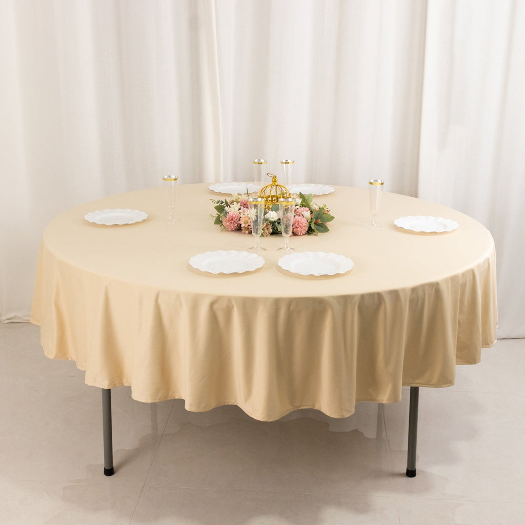 Scuba Round 90" Tablecloth Beige - Wrinkle Free & Stain Resistant Table Cover - Bell Racket Store