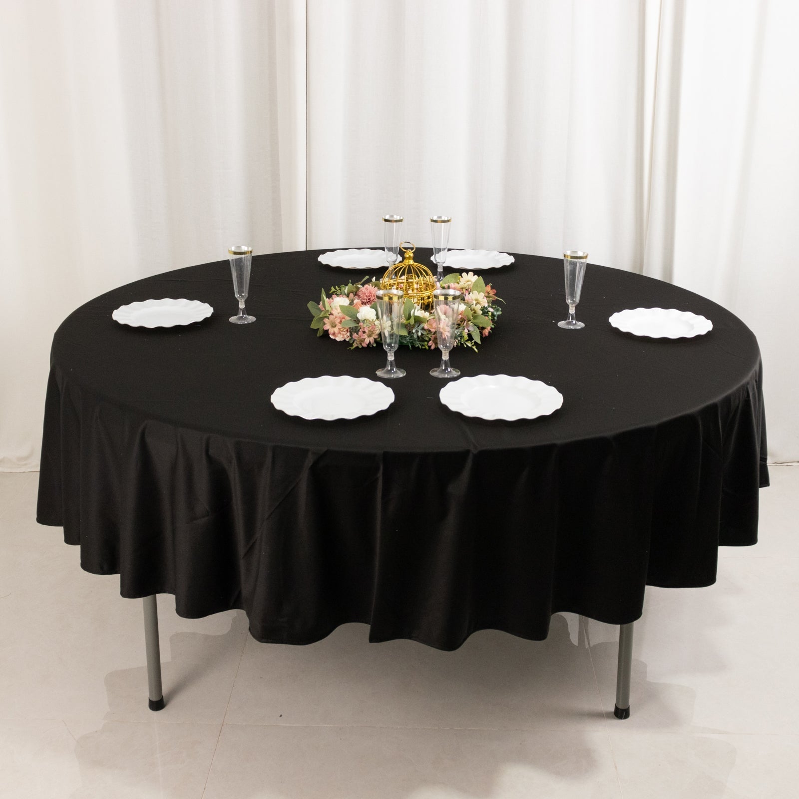 Scuba Round 90" Tablecloth Black - Wrinkle Free & Stain Resistant Table Cover for Weddings and Banquets - Bell Racket Store