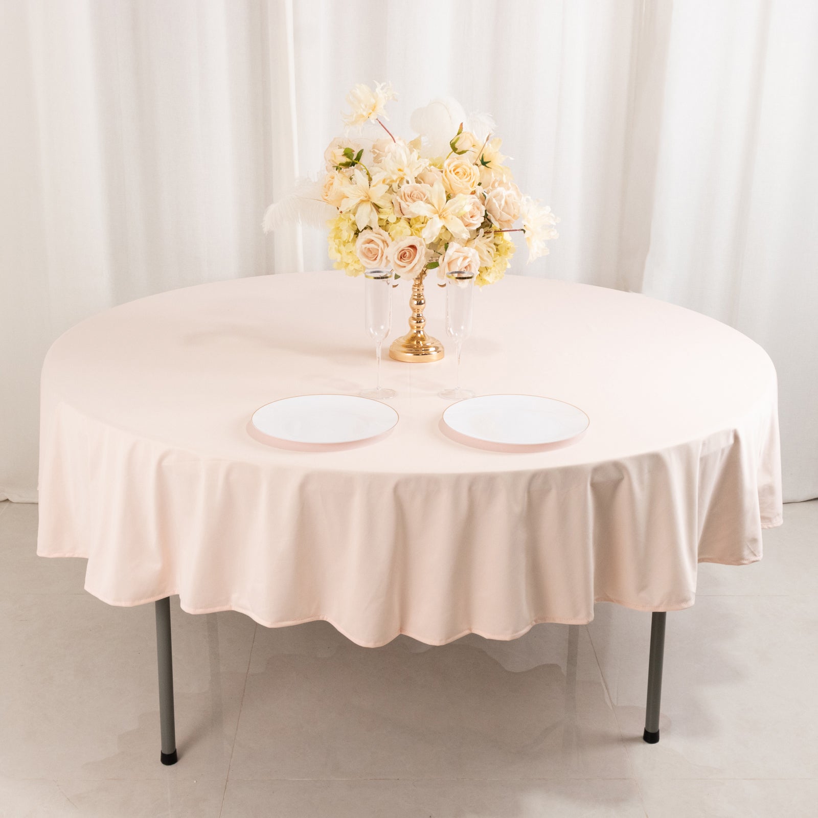 Scuba Round 90" Tablecloth Blush - Wrinkle Free & Stain Resistant Table Cover - Bell Racket Store