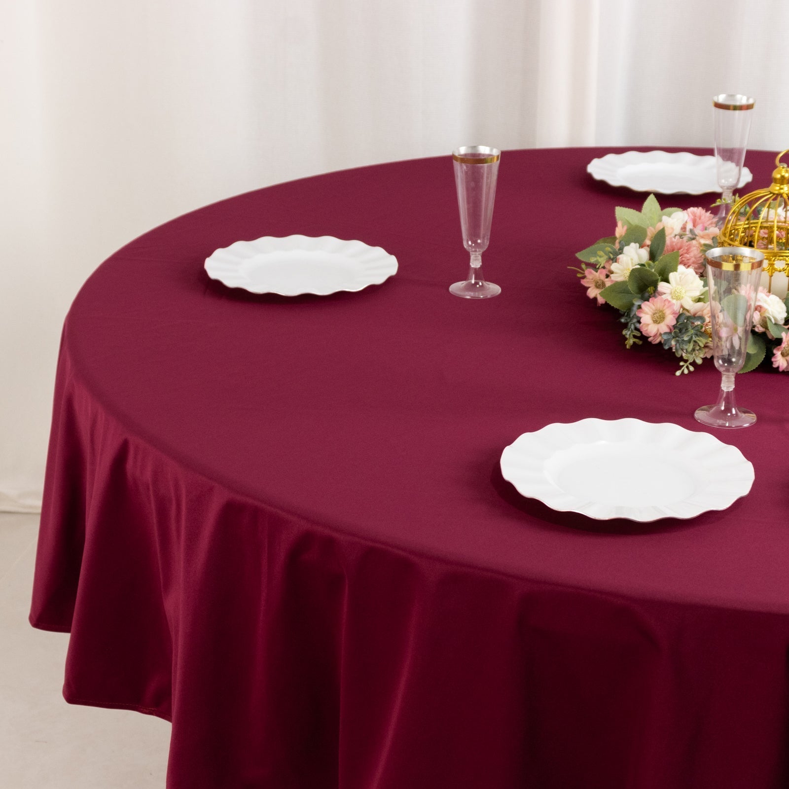 Scuba Round 90" Tablecloth Burgundy - Wrinkle Free & Stain Resistant Table Cover - Bell Racket Store
