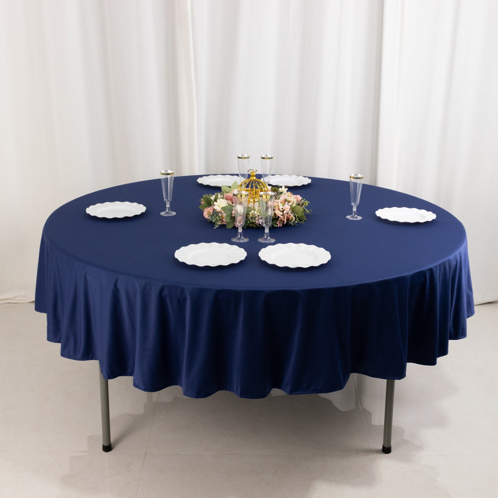 Scuba Round 90" Tablecloth Navy Blue - Wrinkle Free & Stain Resistant Table Cover - Bell Racket Store