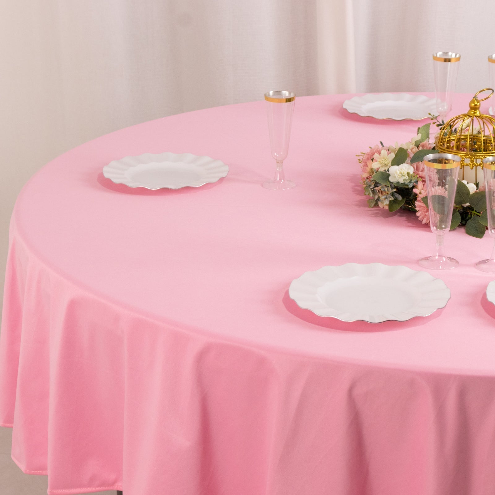 Scuba Round 90" Tablecloth Pink - Wrinkle Free & Stain Resistant Table Cover - Bell Racket Store