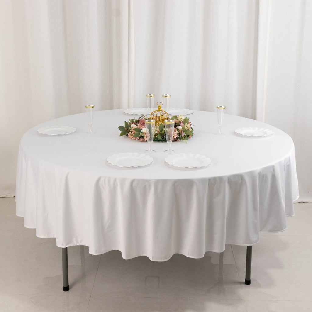 Scuba Round 90" Tablecloth White - Wrinkle Free & Stain Resistant Table Cover for Weddings and Banquets - Bell Racket Store