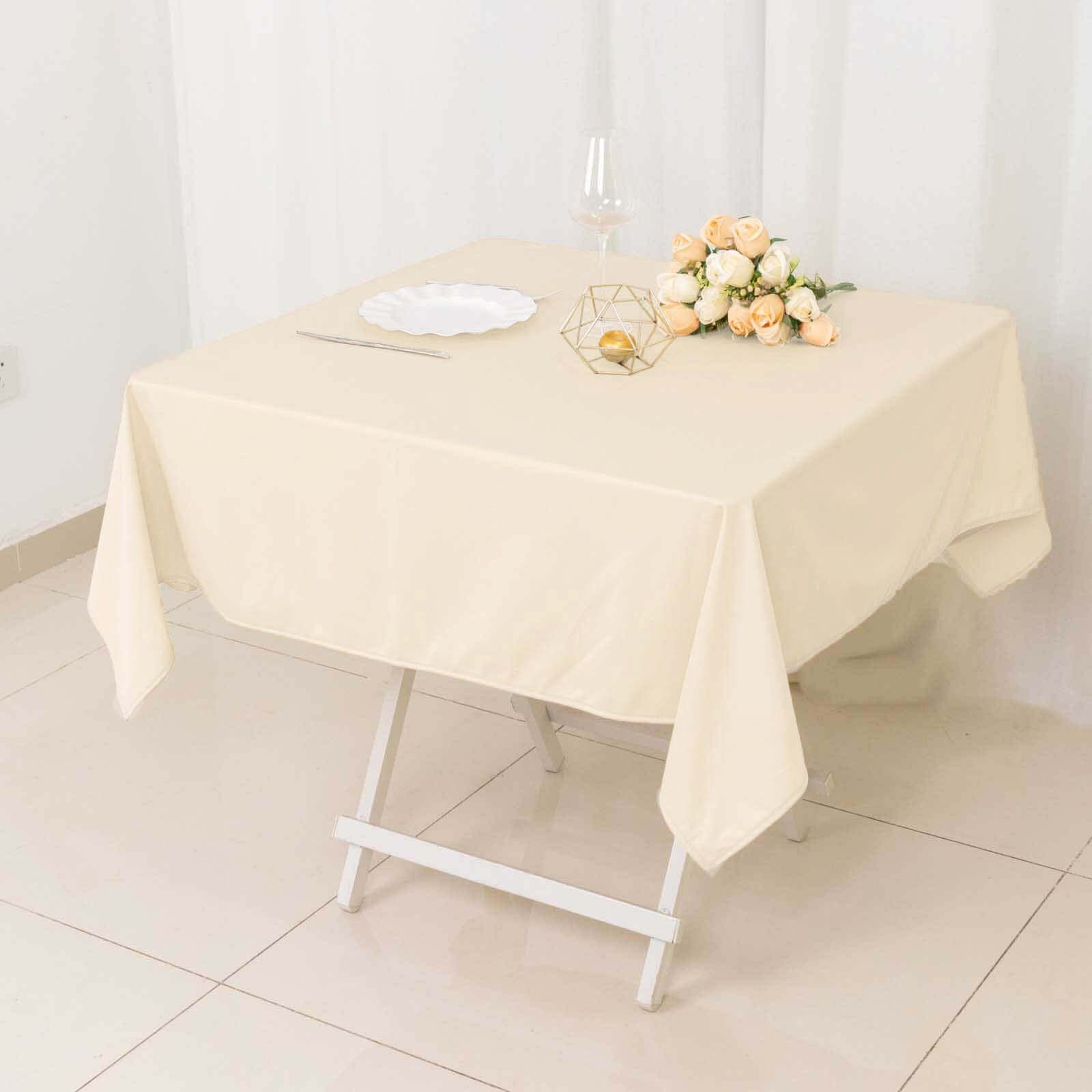 Scuba Square 54"x54" Tablecloth Beige - Wrinkle Free & Stain Resistant Table Cover - Bell Racket Store