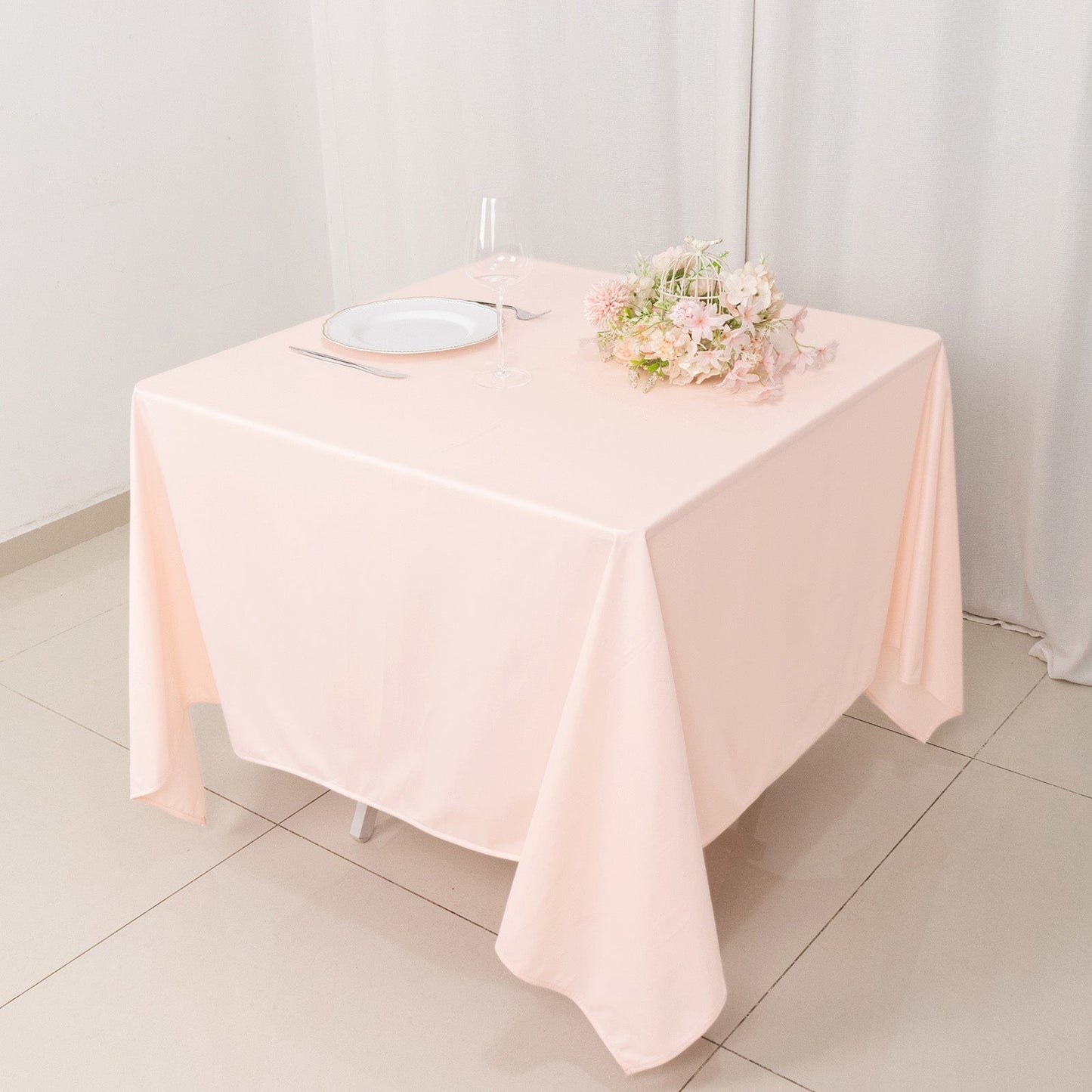 Scuba Square 70"x70" Tablecloth Blush - Wrinkle Free & Stain Resistant Table Cover - Bell Racket Store