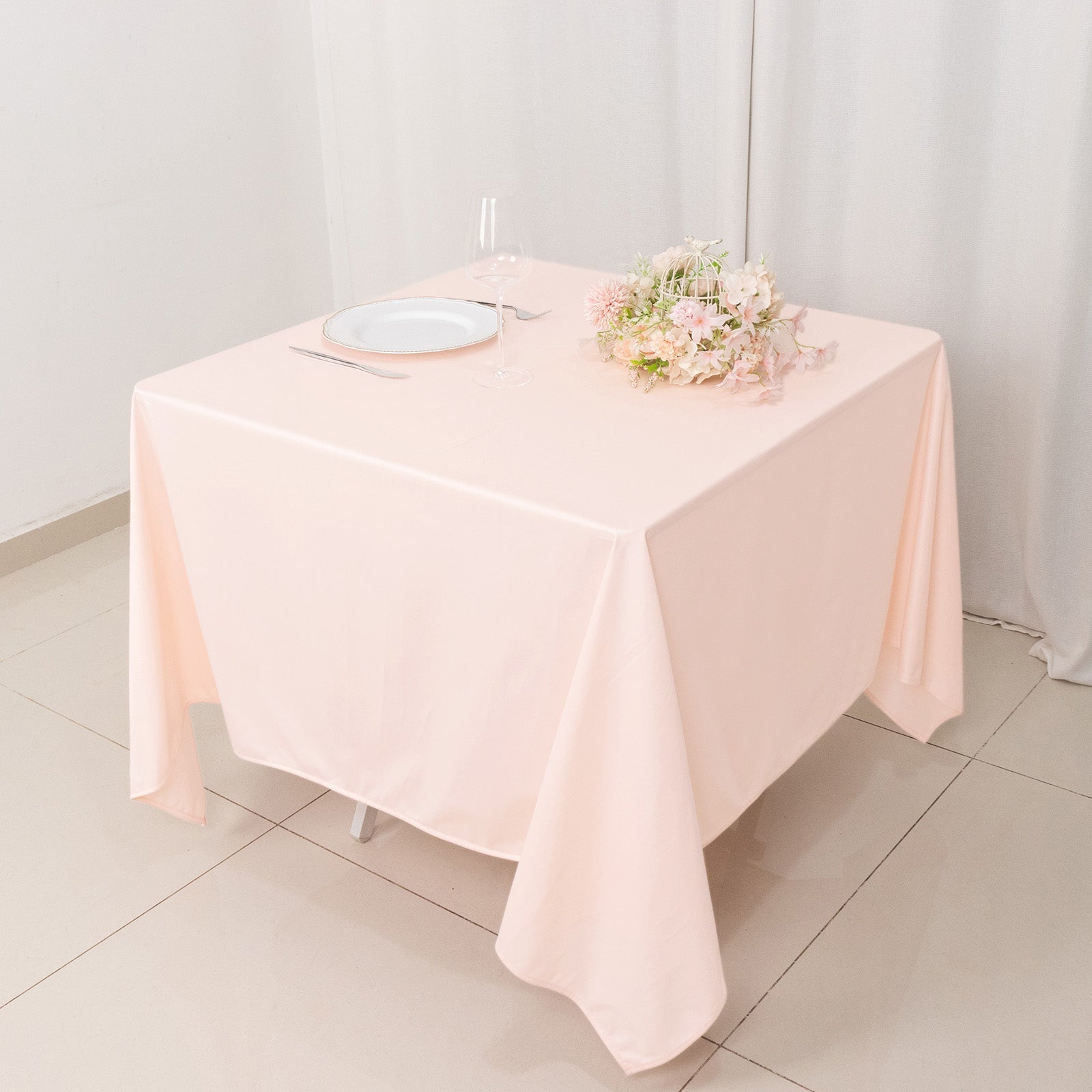 Scuba Square 70"x70" Tablecloth Blush - Wrinkle Free & Stain Resistant Table Cover - Bell Racket Store