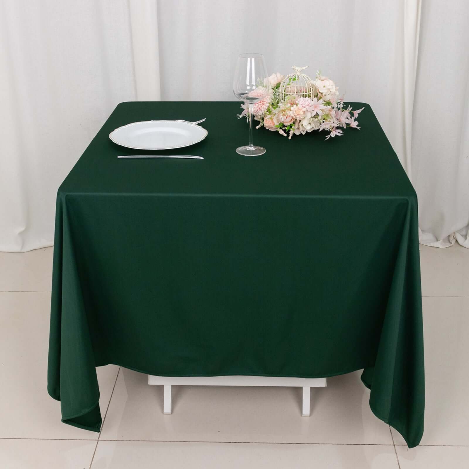 Scuba Square 70"x70" Tablecloth Hunter Emerald Green - Wrinkle Free & Stain Resistant Table Cover - Bell Racket Store