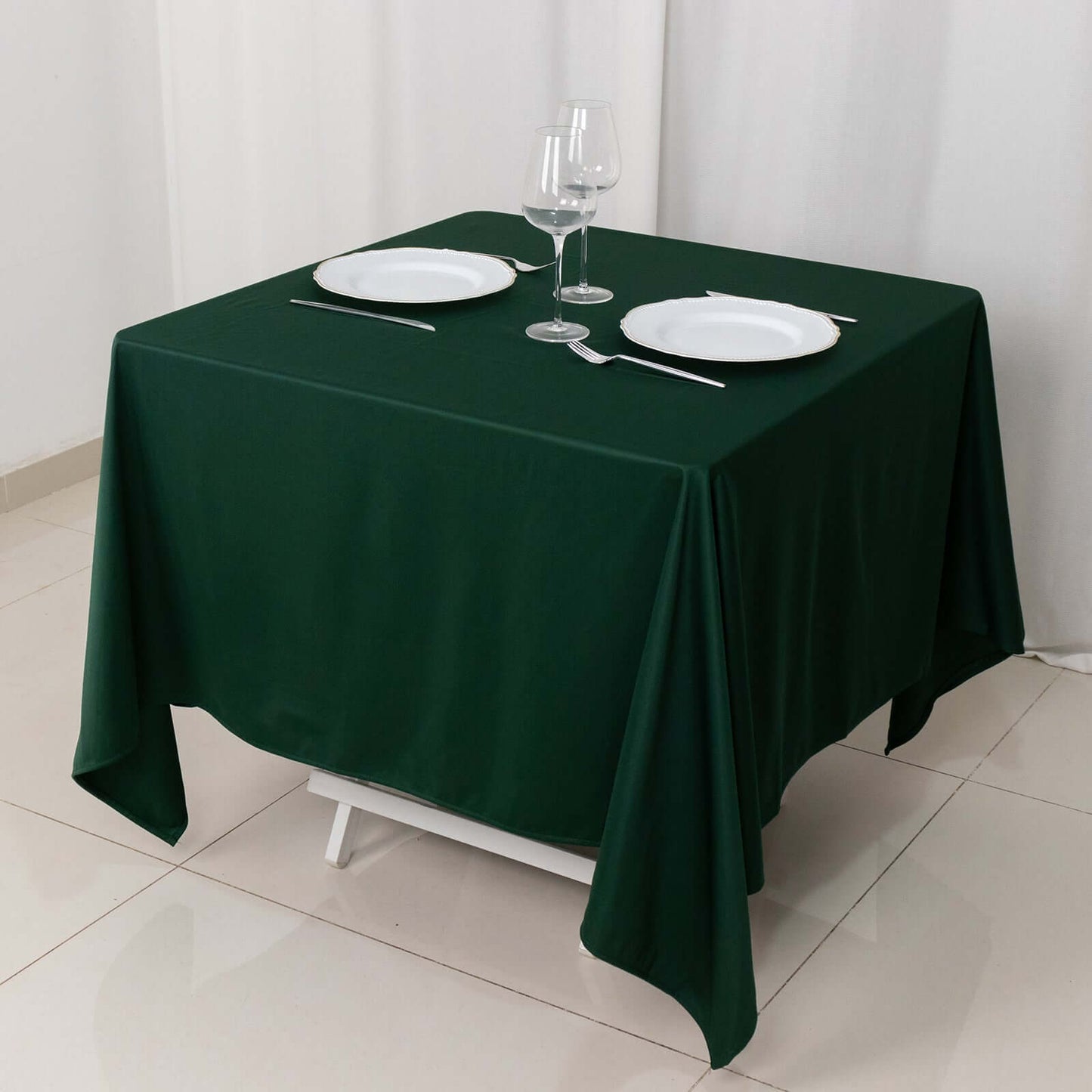 Scuba Square 70"x70" Tablecloth Hunter Emerald Green - Wrinkle Free & Stain Resistant Table Cover - Bell Racket Store