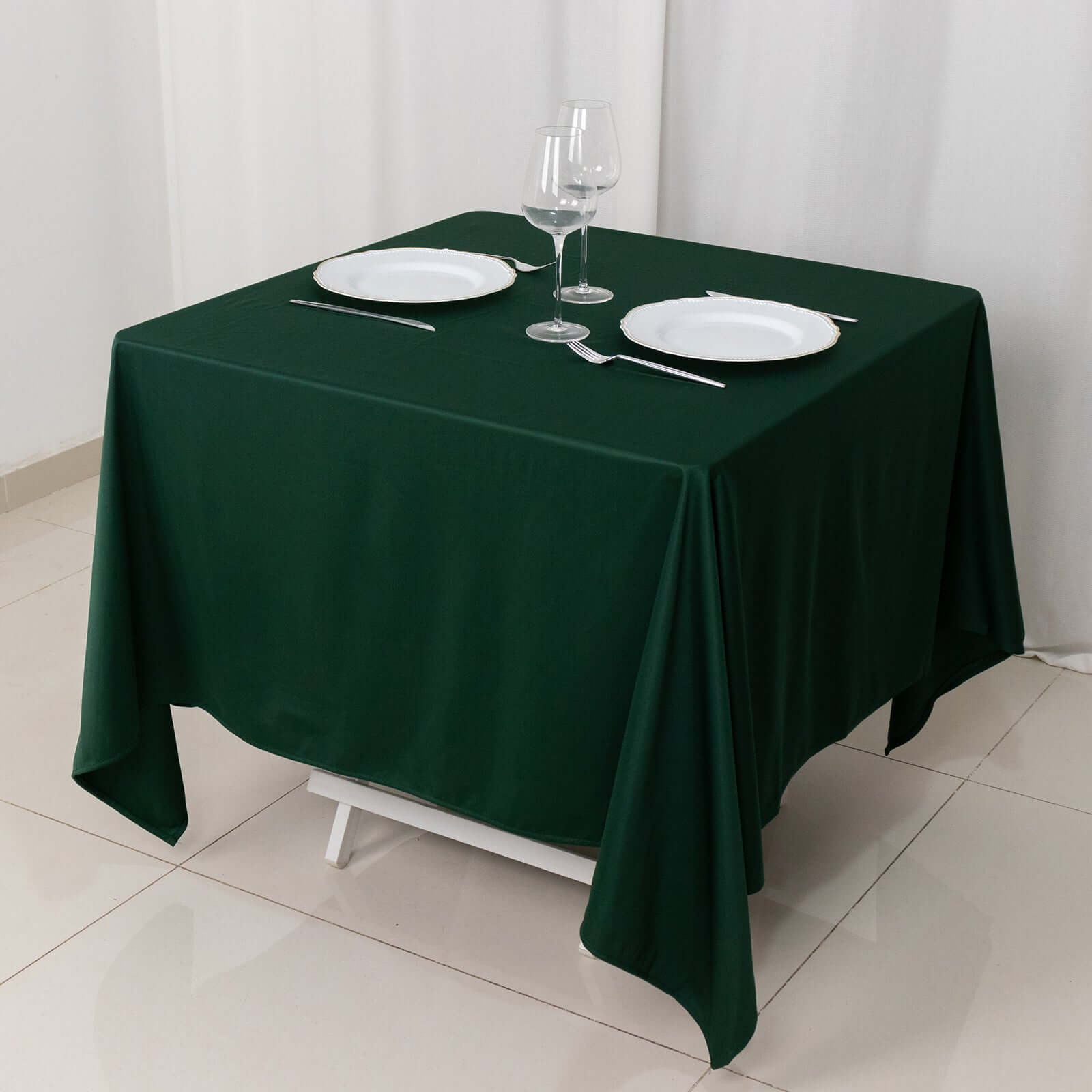 Scuba Square 70"x70" Tablecloth Hunter Emerald Green - Wrinkle Free & Stain Resistant Table Cover - Bell Racket Store