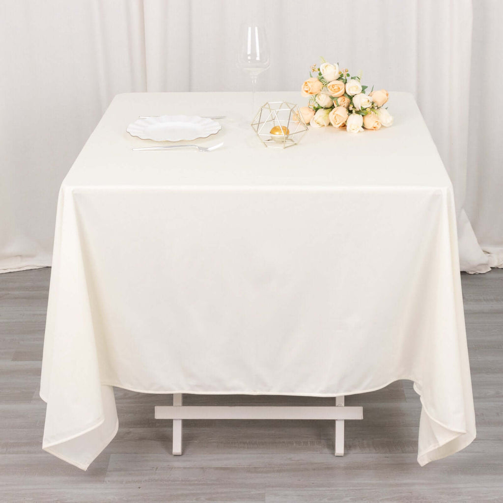 Scuba Square 70"x70" Tablecloth Ivory - Wrinkle Free & Stain Resistant Table Cover - Bell Racket Store