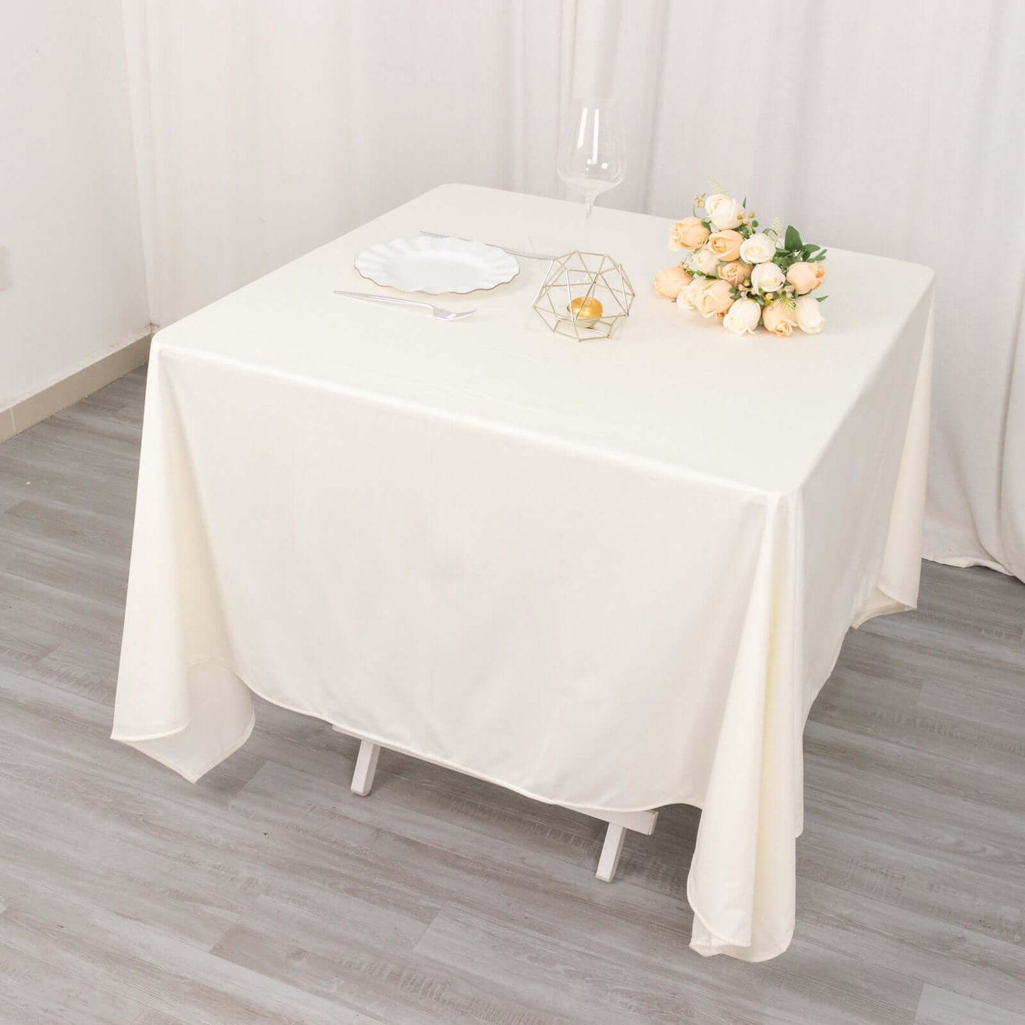 Scuba Square 70"x70" Tablecloth Ivory - Wrinkle Free & Stain Resistant Table Cover - Bell Racket Store
