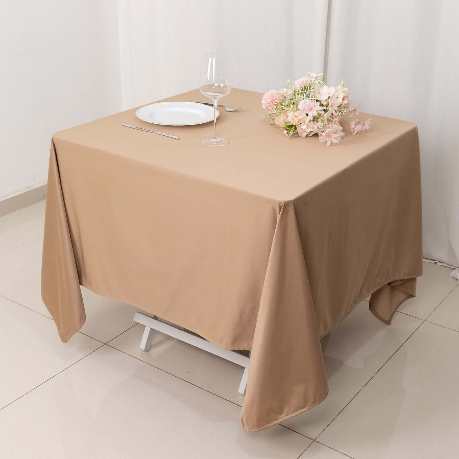 Scuba Square 70"x70" Tablecloth Nude - Wrinkle Free & Stain Resistant Table Cover - Bell Racket Store