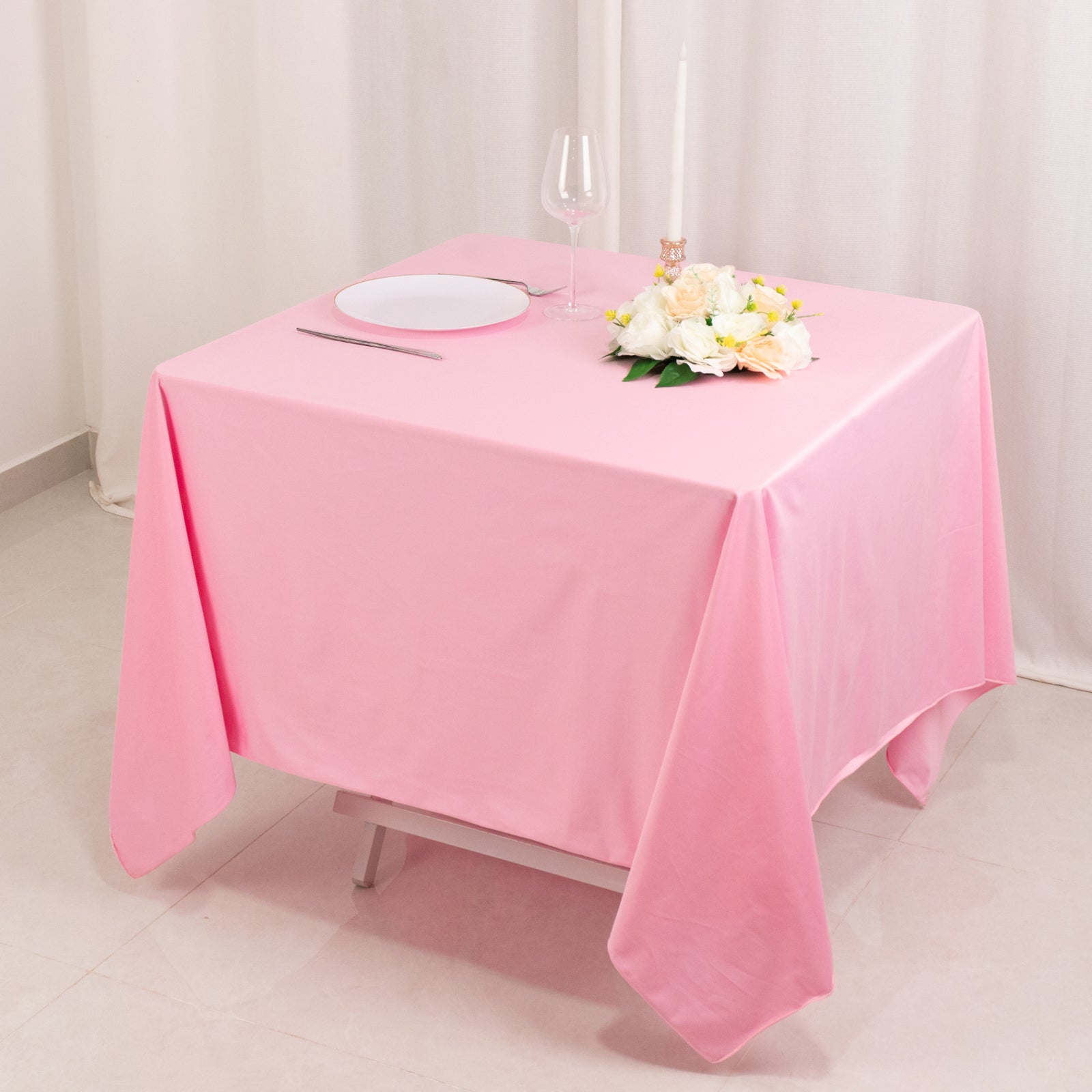 Scuba Square 70"x70" Tablecloth Pink - Wrinkle Free & Stain Resistant Table Cover - Bell Racket Store