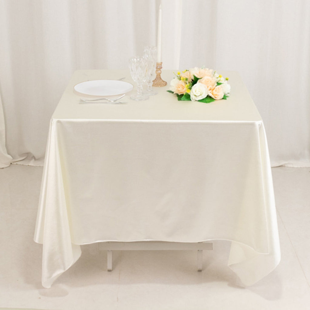 Scuba Square 70"x70" Tablecloth Shimmer Pearl White - Wrinkle Free & Stain Resistant Table Cover for Weddings and Parties - Bell Racket Store