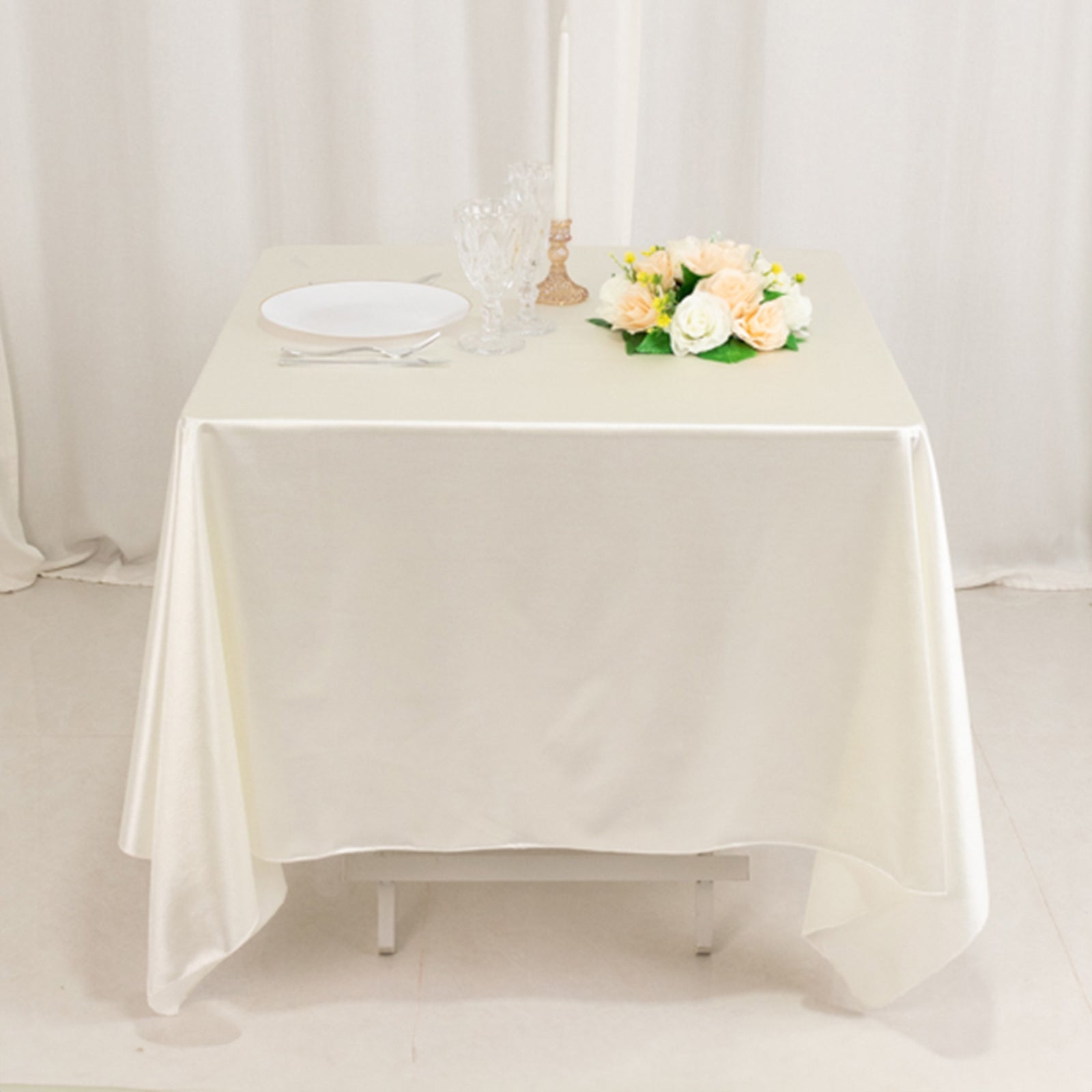 Scuba Square 70"x70" Tablecloth Shimmer Pearl White - Wrinkle Free & Stain Resistant Table Cover for Weddings and Parties - Bell Racket Store
