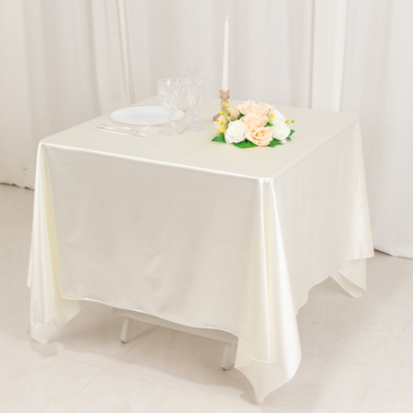 Scuba Square 70"x70" Tablecloth Shimmer Pearl White - Wrinkle Free & Stain Resistant Table Cover for Weddings and Parties - Bell Racket Store